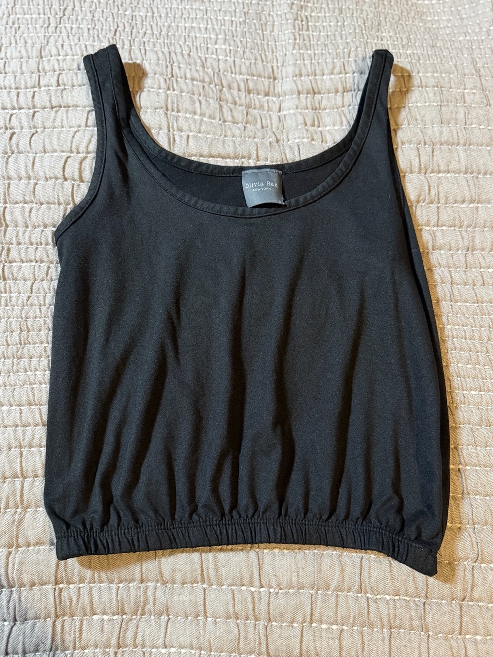 Olivia Rae Black Scoop Neck Cropped Tank with Elastic Hem
